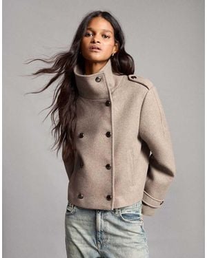 Bershka Felt-effect Double-breasted Jacket - Brown