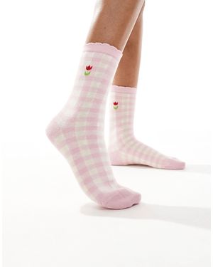 Accessorize Chaussettes à carreaux vichy et motif fleur - Rose