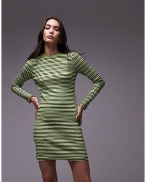 TOPSHOP Stripe Long Sleeve Mini Dress - Green