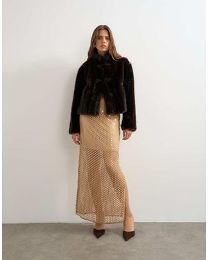 TOPSHOP Maxi Kokerrok Van Mesh Met Pailletten - Bruin