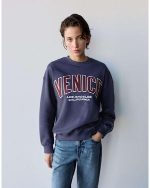 Pull&Bear Sweatshirt mit grafik und rundhalsausschnitt - Blau
