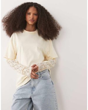 Miss Selfridge Oversized T-shirt With Lace Sleeve - Yellow
