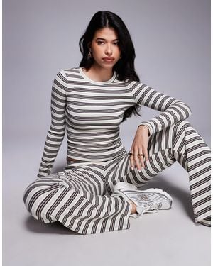 Edikted Avalie Co-Ord Striped Ribbed Long Sleeve T-Shirt - Grey