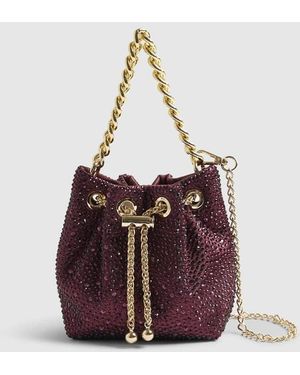 River Island Diamante Drawstring Bucket Clutch Bag - Red