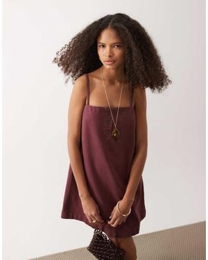 ASOS Denim Cami Mini Dress With Button Detail - Brown