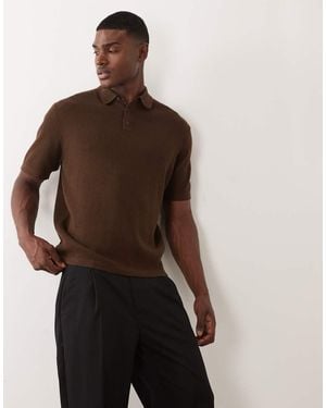 ASOS Essential Oversized Fine Knit Polo - Brown