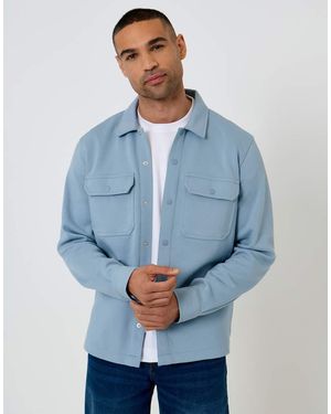 Threadbare Cotton Blend Popper Fastening Pique Overshirt - Blue