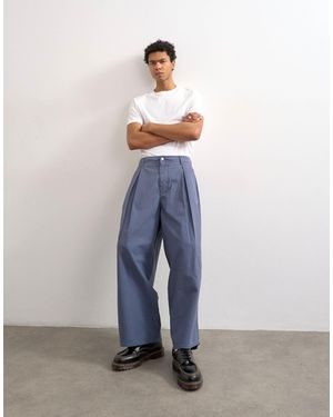 TOPMAN Pleated Balloon Fit Canvas Trouser With Seam Detail - Blue