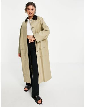 ASOS Cord Collared Boyfriend Trench Coat - Brown