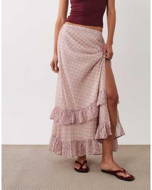 Miss Selfridge Falda Larga A Con Volantes - Rosa