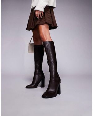 Forever New Bottes hauteur genou à talon carré - chocolat - Bleu