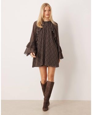 Y.A.S Frill Trim Volume Sleeve Chiffon Mini Dress - Natural