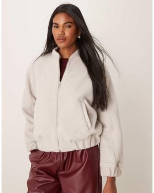 New Look Textured Oversized Bomber Jacket - White