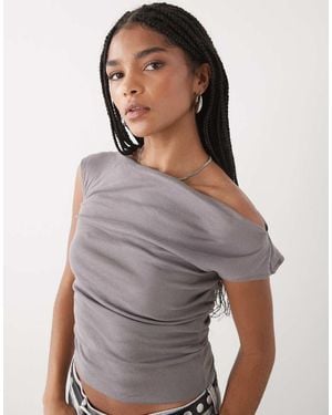 Weekday Semi Sheer Drape Neck Top - Grey