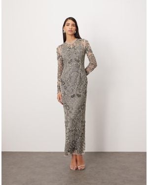 ARRANGE Vestido Largo Con Adornos Vintage De - Gris