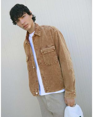 Bershka Boxy Fit Corduroy Jacket - Natural