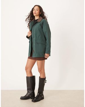 Timberland Abrigo Verde Teja Impermeable De Estilo Campero De