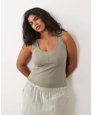 Brave Soul Brave Soul Curve Ribbed Scoop Neck Singlet Top - Multicolor