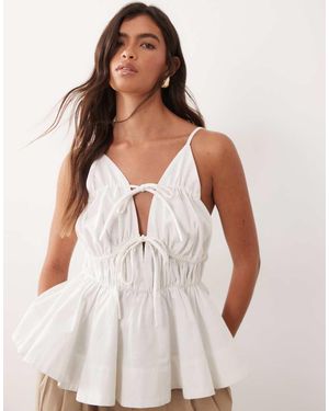 ARRANGE Tie Front Ruched Peplum Cami Top - White