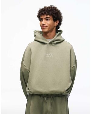 Bershka Boxy Washed Hoodie - Green