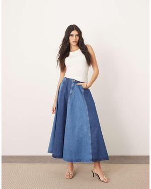 ARRANGE Falda Vaquera Larga Azul En Dos Tonos De