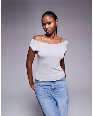 Edikted Holly Glitter Off Shoulder Top - Blue