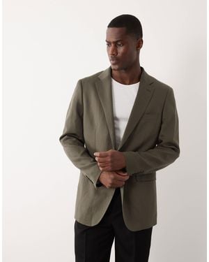 Mango Amalfi Linen Blend Slim Fit Suit Blazer Co-ord - Natural