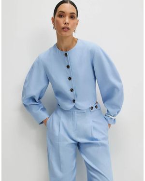 River Island Linen Blend Balloon Sleeve Jacket - Blue