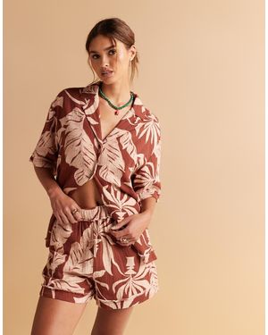 ASOS Pantalones Cortos Con Y Bordes Sin Rematar De Bambula De (Parte De Un Conjunto) - Naranja