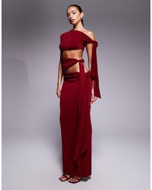 Wanderdoll Noa Premium Slinky Drape Side Maxi Skirt - Red