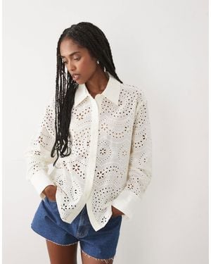 Mango 100% Cotton Embroidered Shirt - White