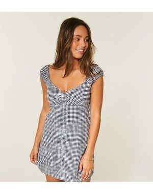 Hollister Petite Cap Sleeve Button Mini Dress - Blue
