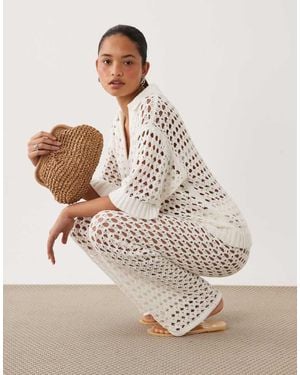 ASOS Beach Crochet Wide Leg Trousers - Natural