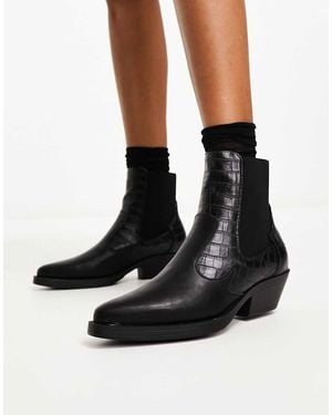 ONLY Botas Negras De Estilo Wéstern Con Efecto De Piel De Cocodrilo De - Negro