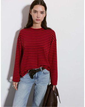 Pull&Bear Long-sleeve Striped T-shirt - Red