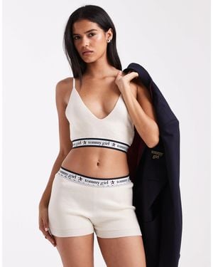 Tommy Hilfiger Tommy Girl Knit Wool Blend Bra Top With Logo Band - White