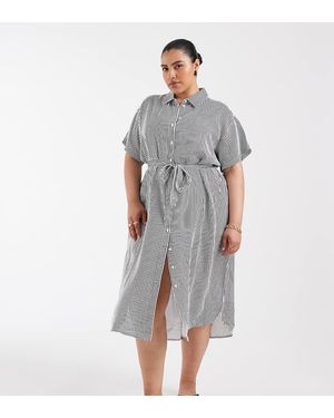 Vero Moda Shirt Midi Dress With Tie Belt - Grey