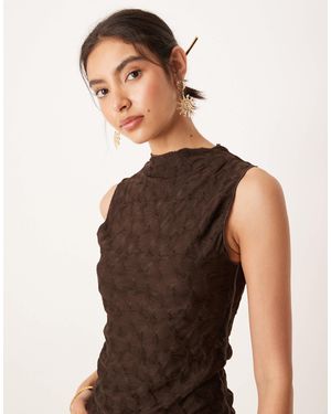 Mango Slim Fit High Neck Textured Top - Brown