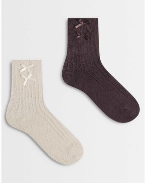 Boux Avenue 2 Pack Cosy Rib Socks - Natural