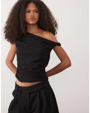 Mango One Shoulder Sleeveless Top - Black