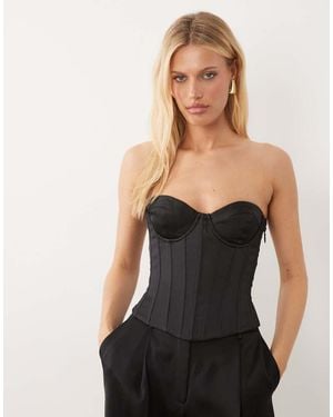 Oh Polly Satin Strapless Corset - Black