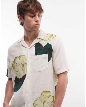 AllSaints Nouvelle Short Sleeve Linen Blend Floral Shirt - White