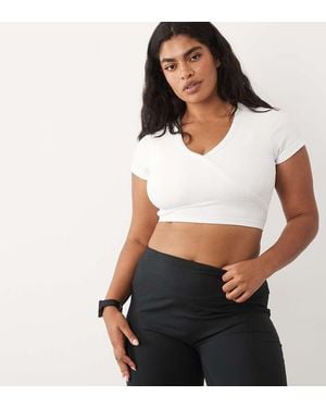 4505 Curve Seamless Baby Rib Wrap Front Short Sleeve Top - White