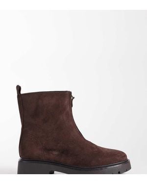 London Rebel Carolina Faux Suede Chunky Zip Front Ankle Boots - Brown