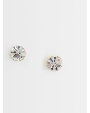 Kingsley Ryan Plated 4mm Clear Gem Round Stud Earrings - Metallic