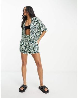 Monki Co-ord Boxy Beach Shirt - Green