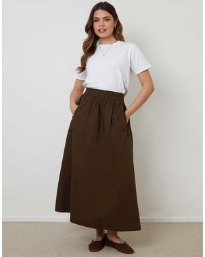 Threadbare Cotton Poplin Skirt With Pockets - Natural