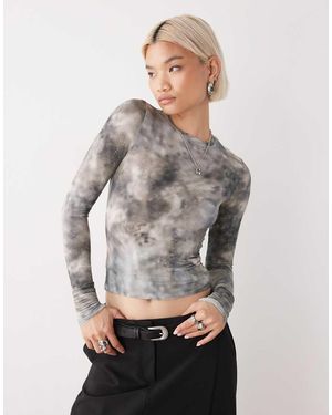 Weekday Long Sleeve Top With Rhinestone Detail - Grey