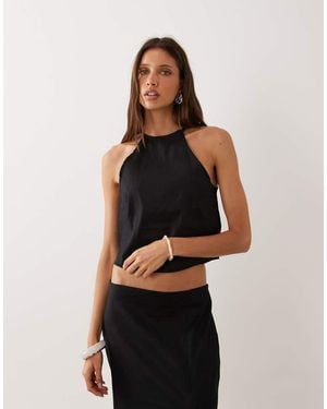 Mango Santori Linen Mix Cami Top - Black
