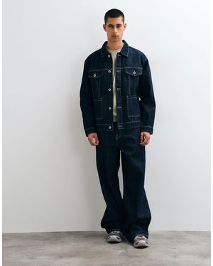 Only & Sons Remi jean large avec surpiqûres contrastantes en ensemble 2 pièces foncé délavé - Bleu